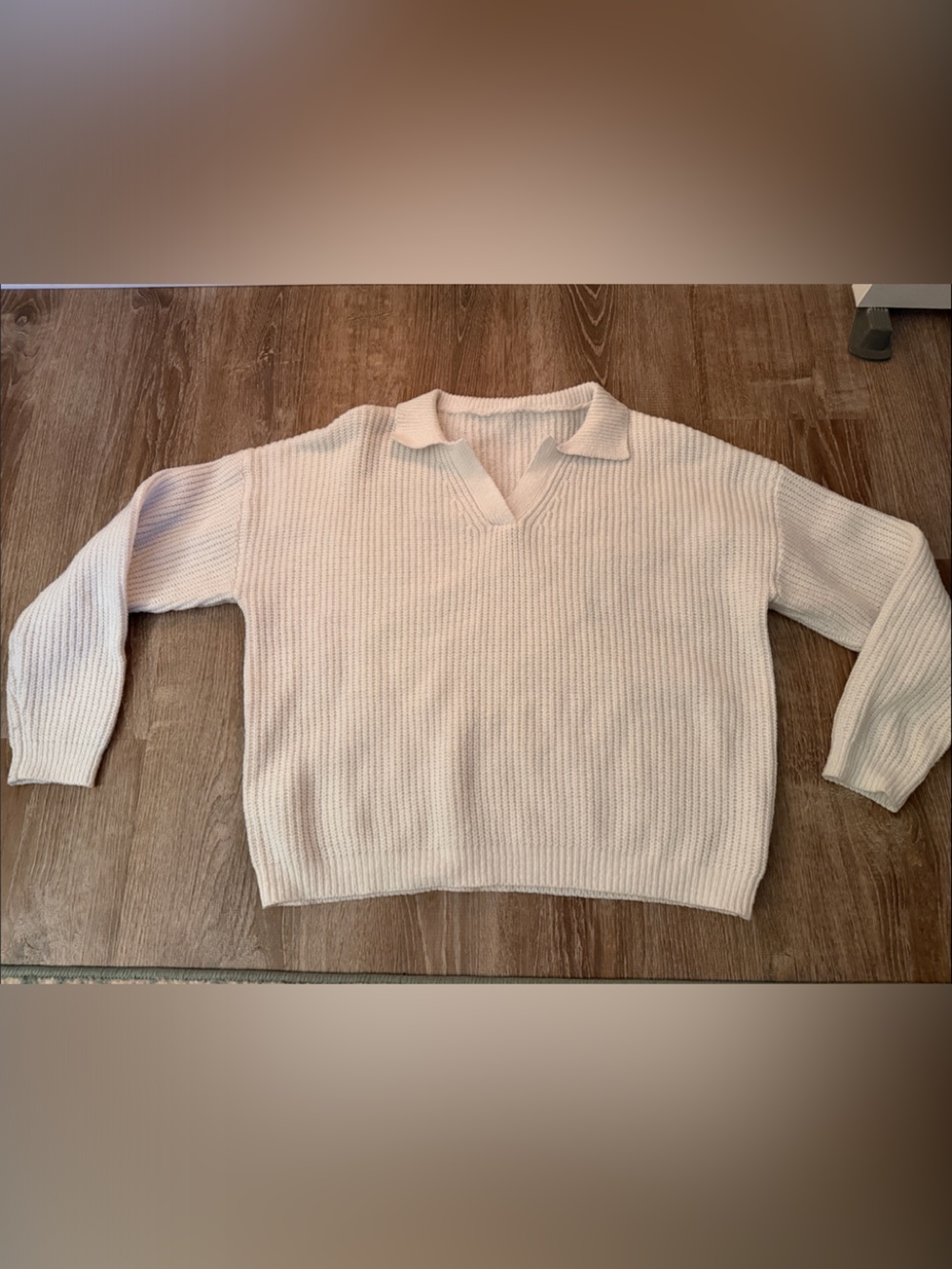 SHEIN Cream Ribbed V-Neck Knit Sweater